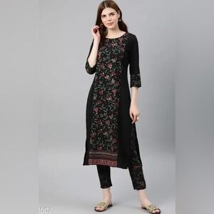 Ziyaa Women's Black Color Crepe Straight Kurta With Pant Set S